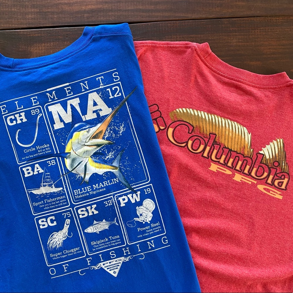 Columbia Bundle 2 Fishing Tees Blue Red XL